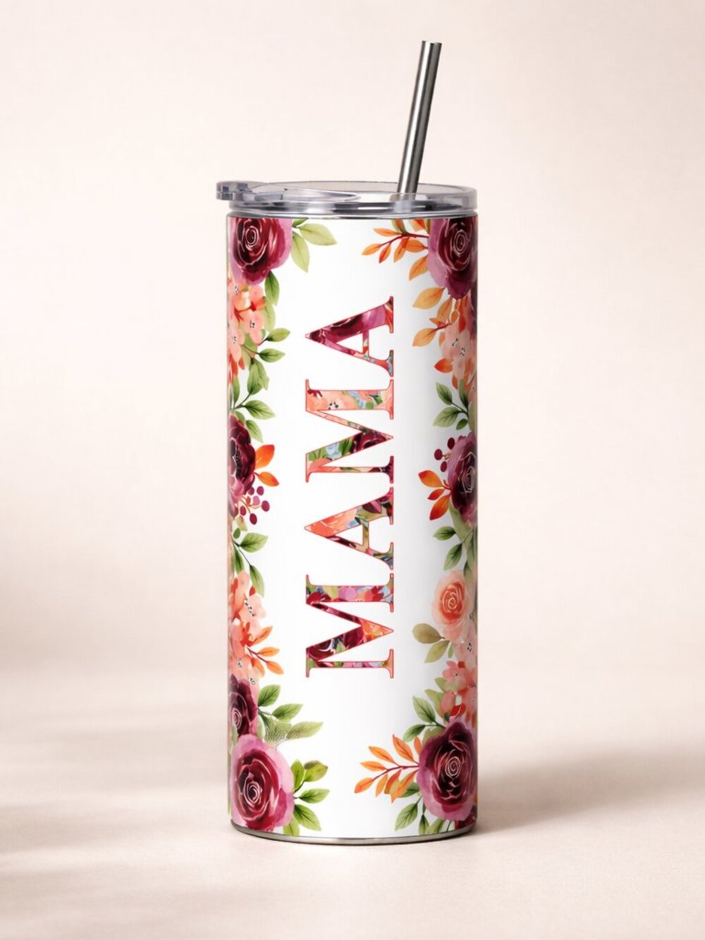 20 oz Mama Floral Skinny Tumbler | Personalized Stainless Steel Insulated Cup